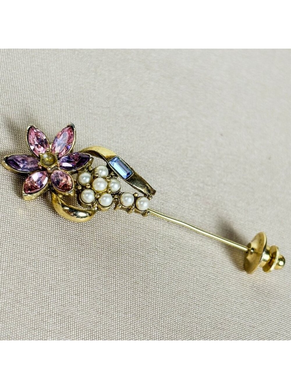 1928 Jewelry Collections Art Nouveau Revival Floral Brooch Purple Rhinestone C60